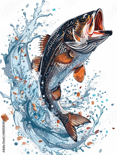 T-shirt design of a freshwater fish vector t shirt design of bass fishing