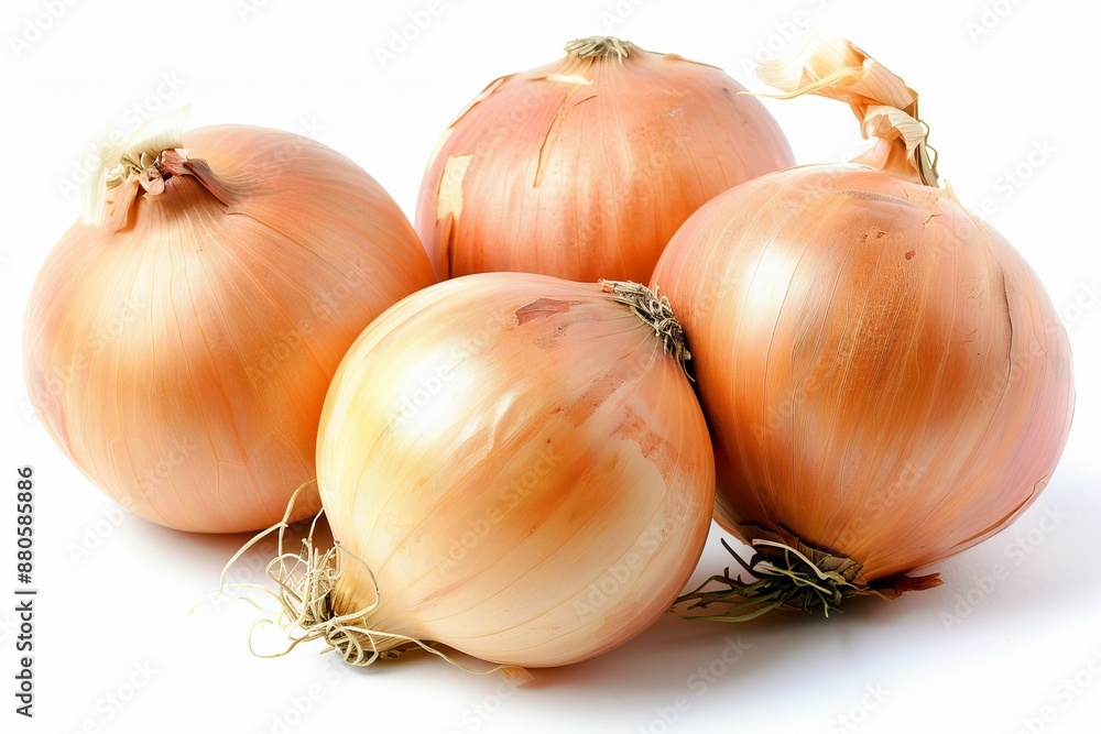 Fototapeta premium Four yellow onions on white background