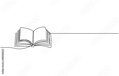 Abstract open book as line drawing on white background. Vector, Abstract open book as line drawing on white background. Vector, Open big book, heart-shaped pages, 
love story one line art. Continuous