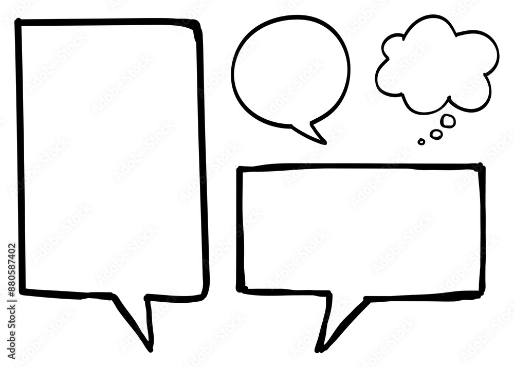 Fototapeta premium Black speech bubbles png with doodle art design set
