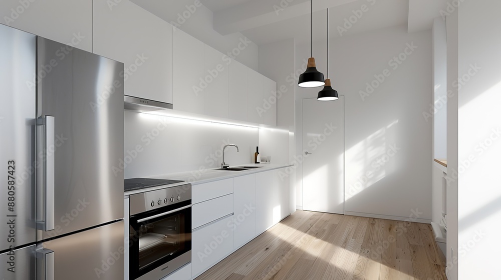 A sleek and modern kitchen with high-end appliances and minimalist design elements creating a functional and beautiful space for culinary activities Illustration, Image, , Minimalism, A sleek and modern kitchen with high-end appliances and minimalist design elements creating a functional and beautiful space for culinary activities Illustration, Image, , Minimalism,