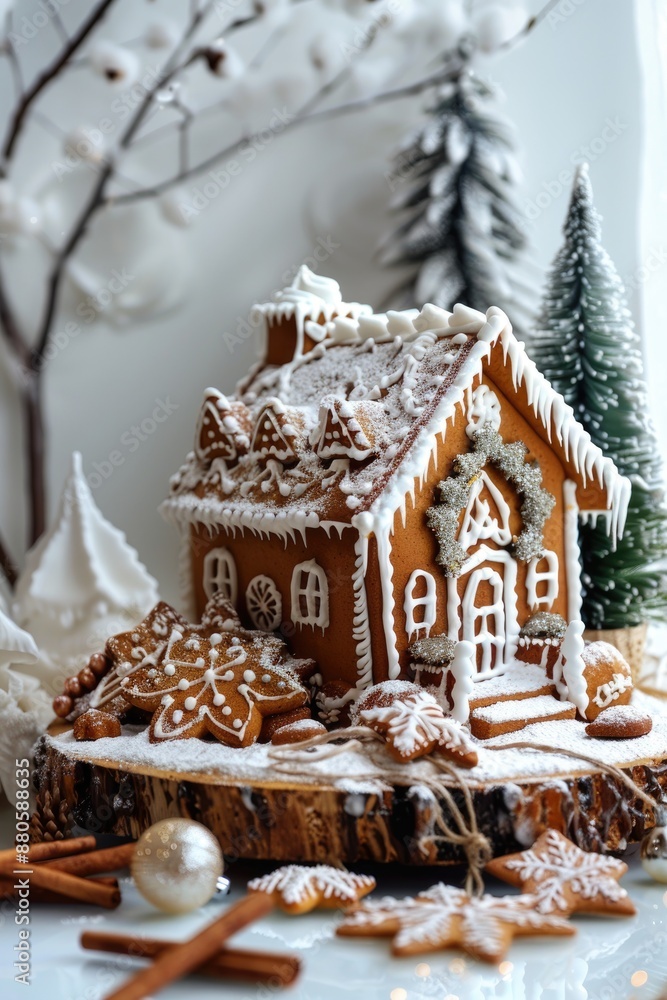 Enchanting Gingerbread House Amidst Sparkling Festive Decorations Enchanting Gingerbread House Amidst Sparkling Festive Decorations
