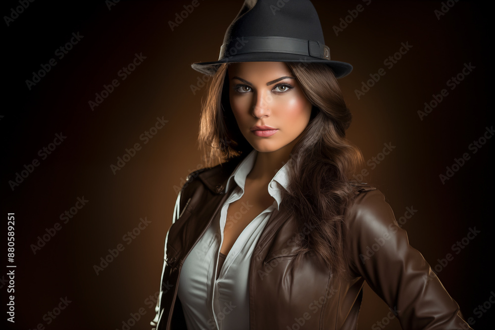 Female Detective in hat. Generative AI Female Detective in hat. Generative AI