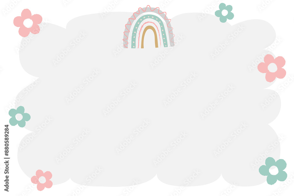 Cute frame PNG clipart, doodle rainbow with flower border design Cute frame PNG clipart, doodle rainbow with flower border design