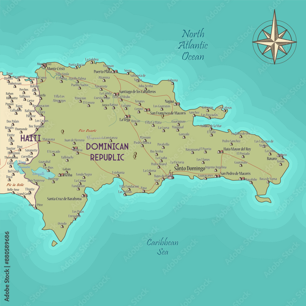 Fototapeta premium Map of Dominican Republic vintage fantasy style