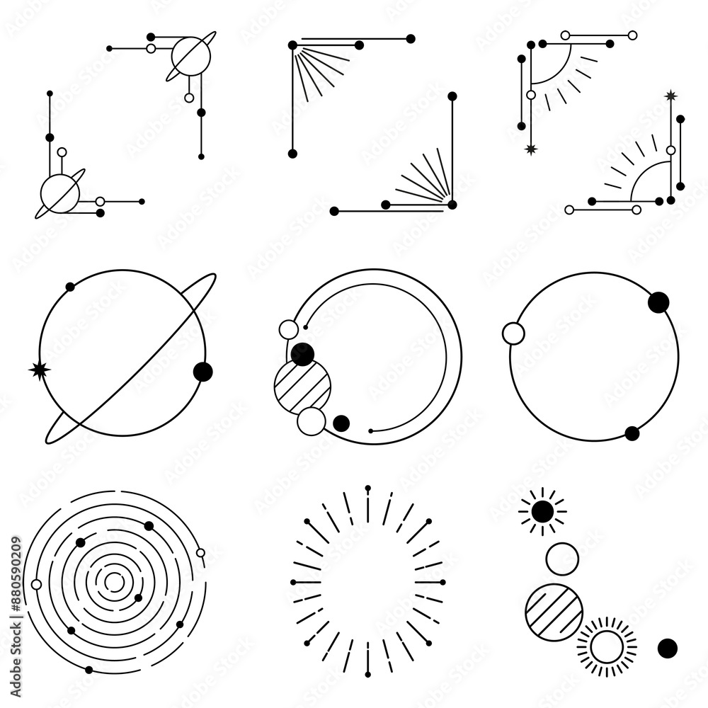 Obraz premium Astronomy frame png stickers, simple black collage element set on transparent background