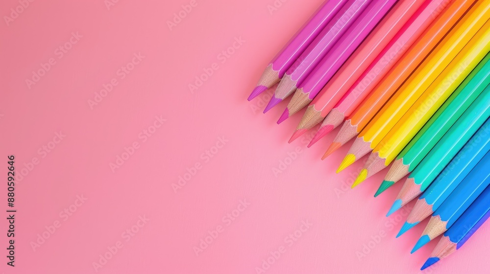 Rainbow pencils in diagonal line on pink background representing lgbt concept Rainbow pencils in diagonal line on pink background representing lgbt concept