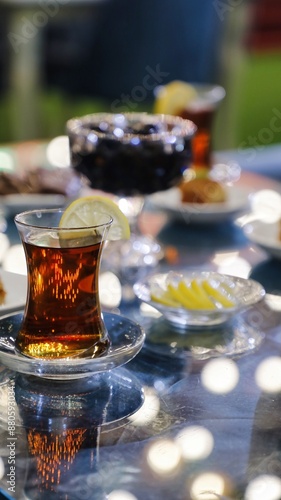 Glass of Turkish Tea With Lemon Slice