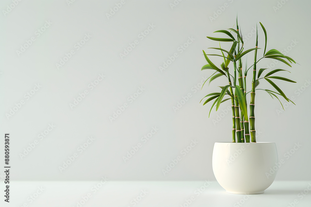 Bamboo plant in a white pot on a light background Bamboo plant in a white pot on a light background
