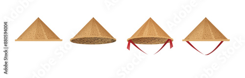 Hat bamboo. Hat farmer asian straw cap Traditional vietnamese. Flat Vector