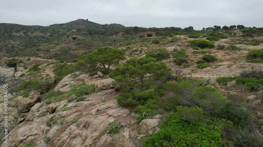 bunkers on top of the hill drone view Punta Falconera bunkers on top of the hill drone view Punta Falconera
