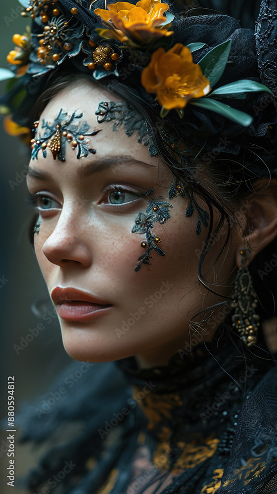 Gorgeous Queen Portrait With A Minimalistic Crown On Her Head and A Luxurious Gown On Blurry Background Gorgeous Queen Portrait With A Minimalistic Crown On Her Head and A Luxurious Gown On Blurry Background