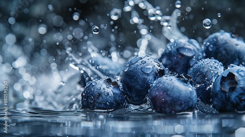 Wallpaper Mural Fresh blueberries splash in water, glistening against a dark backdrop. Juicy and vibrant, perfect for summer vibes Torontodigital.ca