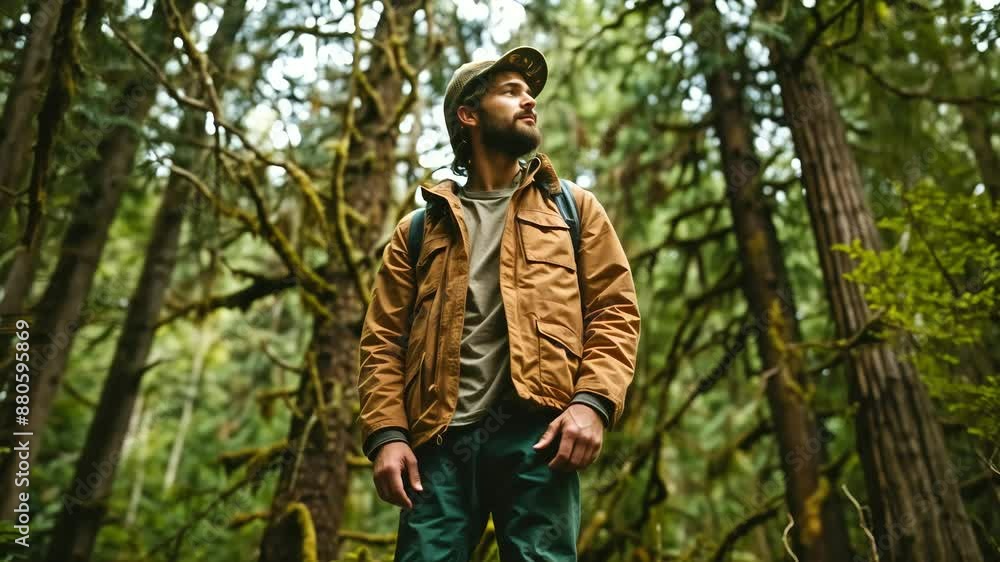Man in the forest, Nature scene Man in the forest, Nature scene
