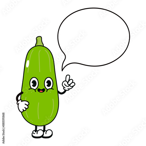 Vegetable marrow with speech bubble character. Vector hand drawn traditional cartoon vintage, retro, kawaii character illustration icon. Isolated white background. Vegetable marrow character