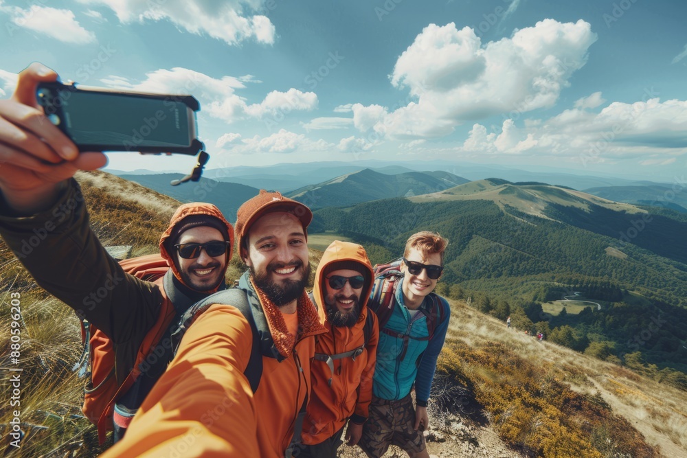 Happy hikers enjoying hiking in the mountains - active young people ...