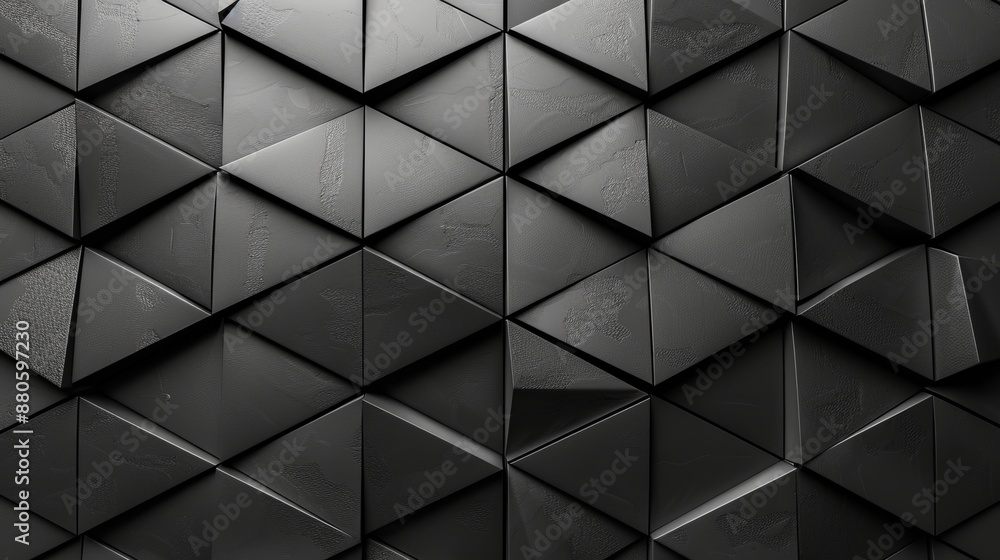 Polished wall background with triangular tile wallpaper featuring 3d black blocks for modern architectural and interior design concepts Polished wall background with triangular tile wallpaper featuring 3d black blocks for modern architectural and interior design concepts