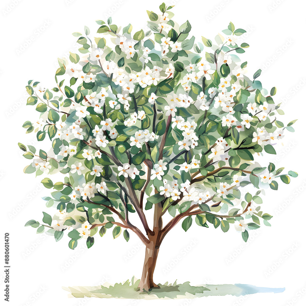 Fototapeta premium Trees front view, PNG, watercolor style vector tree, Serviceberry tree, architectural element, PNG bundle, vector clipart, transparent background 