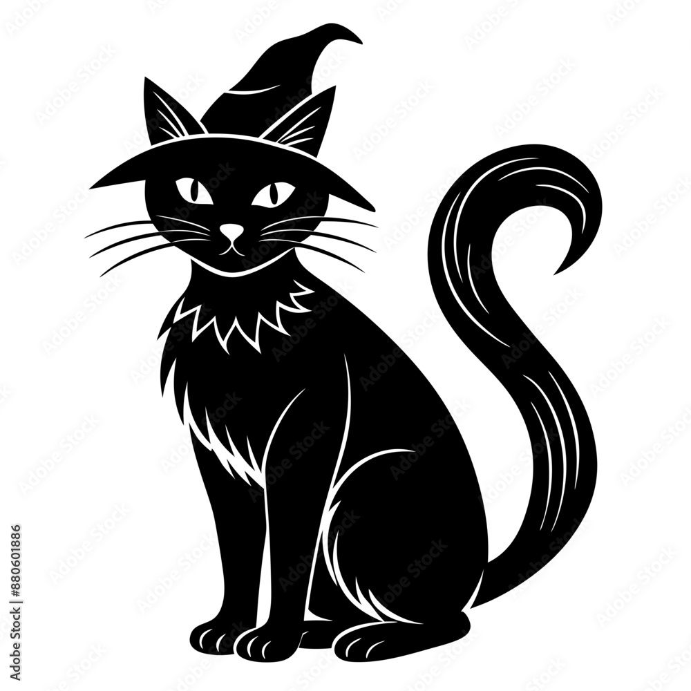 Obraz premium Witch cat silhouette art vector illustrations