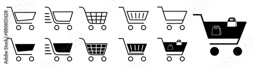 Shopping basket icon. Shopping cart, basket, bag icon set. Linear shop icon set.