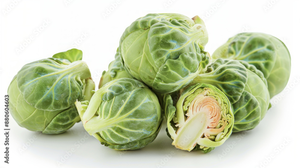 Fototapeta premium Fresh Brussels sprouts on white background