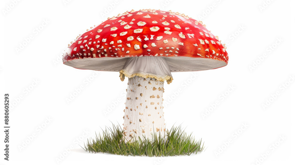 watercolor illustration of a vibrant red and white mushroom with detailed gills isolated on a white background watercolor illustration of a vibrant red and white mushroom with detailed gills isolated on a white background