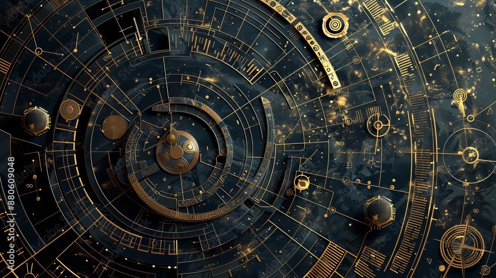 Obraz premium Ancient astrology pattern with geometric symbols.