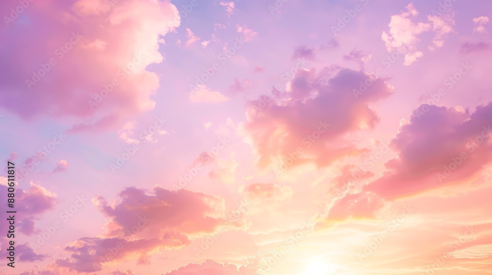 Beautiful sunrise or sunset with soft pink, purple, violet, and orange hues. The sky is filled with cirrus clouds illuminated by the sunlight, creating an abstract and serene background. Beautiful sunrise or sunset with soft pink, purple, violet, and orange hues. The sky is filled with cirrus clouds illuminated by the sunlight, creating an abstract and serene background.