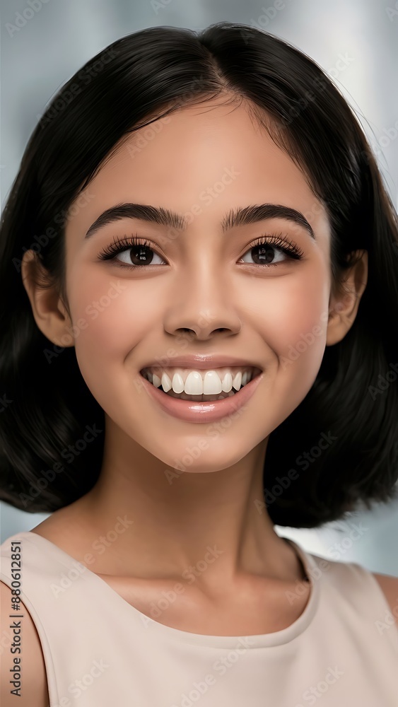 a closeup photo portrait of a beautiful young mexican model woman smiling with clean teeth a closeup photo portrait of a beautiful young mexican model woman smiling with clean teeth