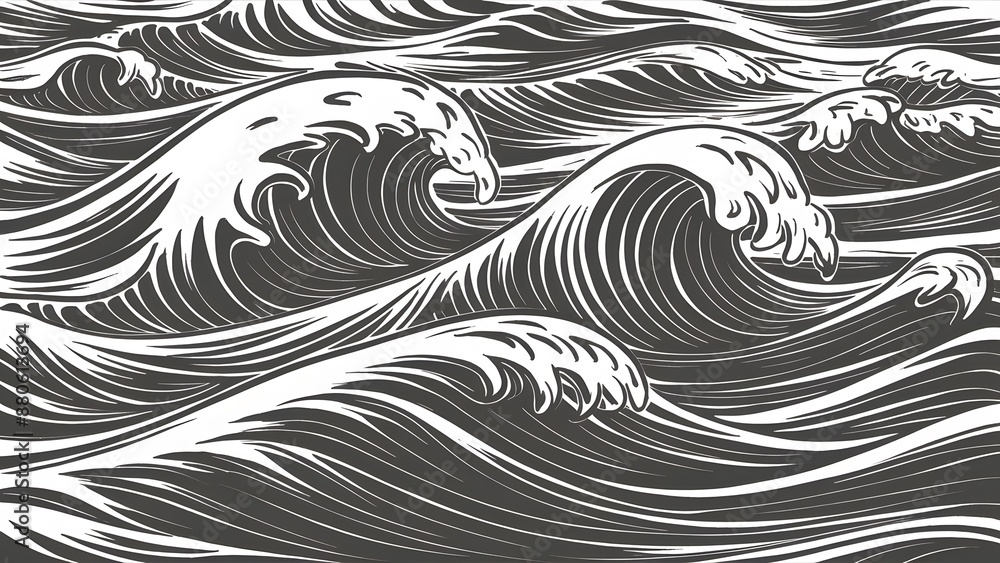 Sea waves sketch pattern. Ocean surf wave hand-drawn horizontal seamless pattern vector illustration Sea waves sketch pattern. Ocean surf wave hand-drawn horizontal seamless pattern vector illustration