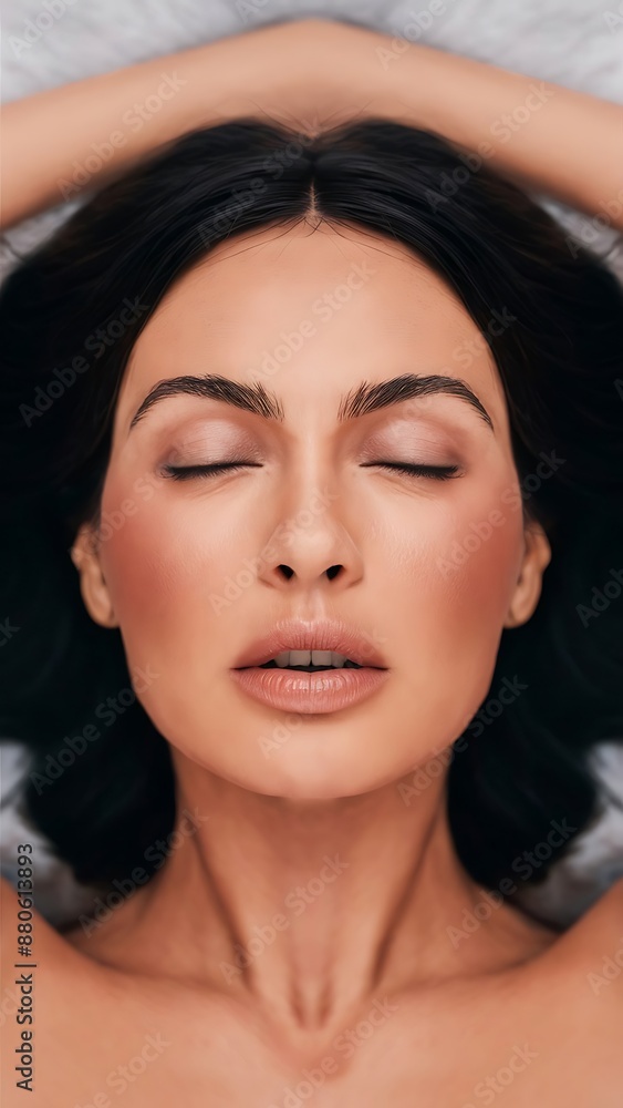 Fototapeta premium A close up of a woman 's face with her eyes closed