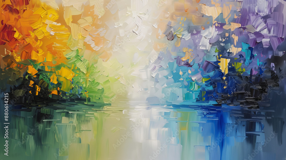 Bold brush strokes and knife work create an abstract art piece on canvas. The original oil painting uses natural color tones. Bold brush strokes and knife work create an abstract art piece on canvas. The original oil painting uses natural color tones.