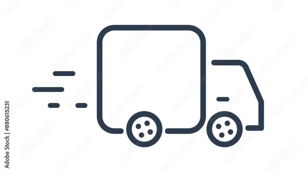 Animated fast delivery truck dark blue outline icon. Delivery service. Transportation. Vehicle in motion. Seamless loop 4K HD video on a transparent background. Motion graphic design alpha channel.