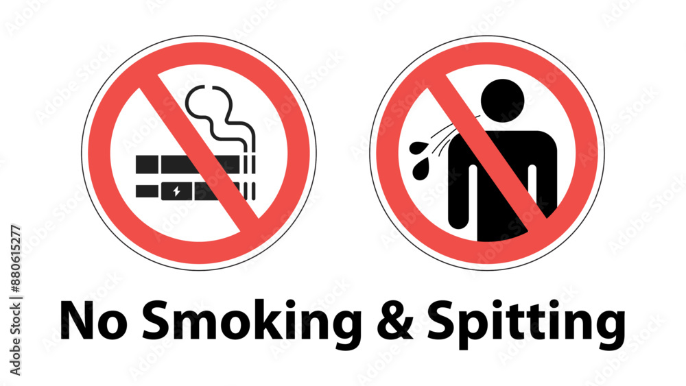 No Smoking and No Spitting Warning Sign and Label Vector Graphic. No Smoking and No Spitting Warning Sign and Label Vector Graphic.
