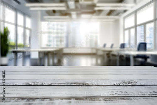 Wallpaper Mural white wood top table over office blurred background Torontodigital.ca