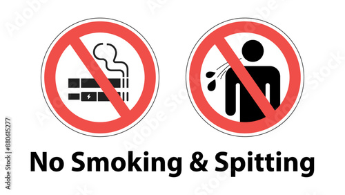 No Smoking and No Spitting Warning Sign and Label Vector Graphic.
