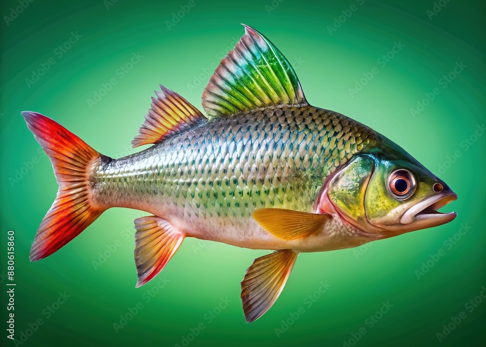 Freshly caught fish with vibrant scales and fins against a bright green chroma key background, isolated and ready for seamless integration into any design. Freshly caught fish with vibrant scales and fins against a bright green chroma key background, isolated and ready for seamless integration into any design.