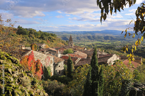 Southern France: Mirabel Medieval village in autumn,  Ardèche department