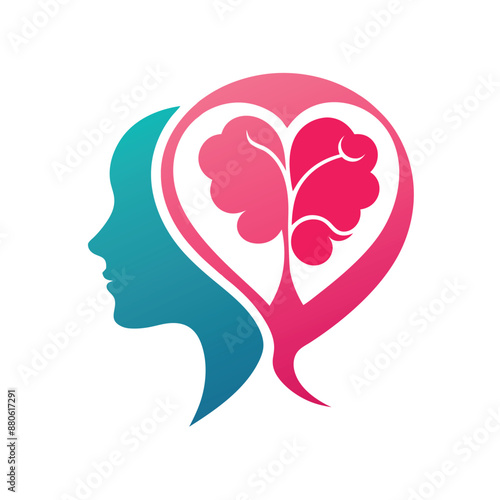  Psychology logo that includes brain and heart vector illustration. 