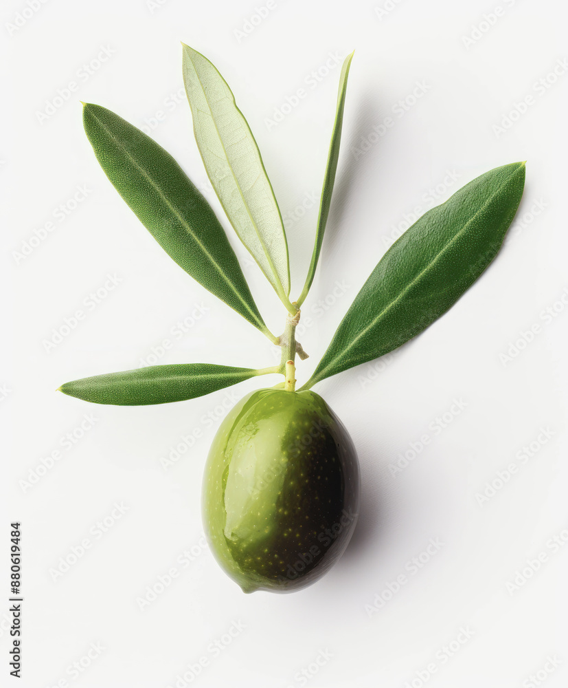 Obraz premium Fresh Green Olive with Leaves on Branch