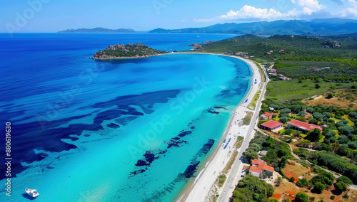 Aerial view of the beautiful beach and turquoise sea island
