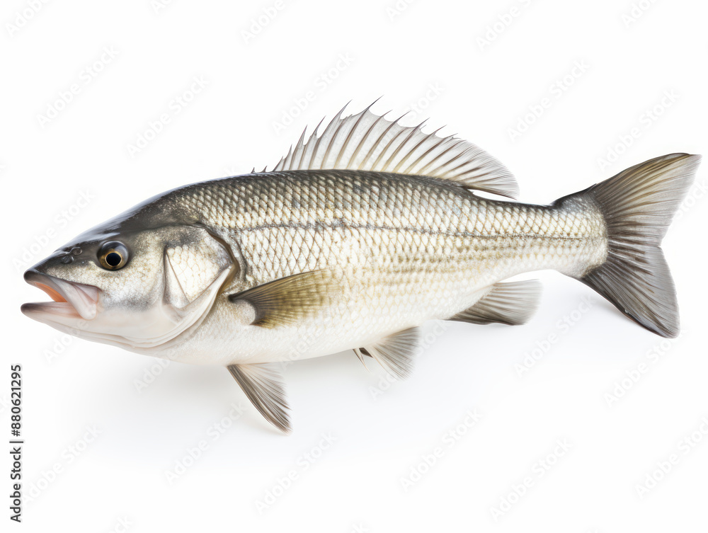 Fresh Whole Sea Bass on White Background Fresh Whole Sea Bass on White Background