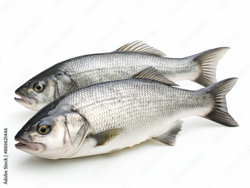 Fresh Whole Sea Bass on White Background Fresh Whole Sea Bass on White Background