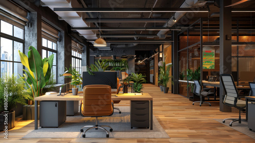 Comfortable work environment in a stylish office space.