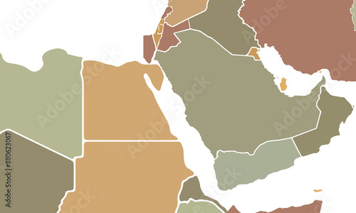 Arabian peninsula countries political map.vintage color style. for website layouts, background, education, precise, customizable,Travel worldwide, map silhouette backdrop, earth geography, political.