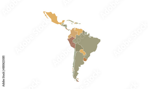 Map of south America isolated .vintage color style. for website layouts, background, education, precise, customizable, Travel worldwide, map silhouette backdrop, earth geography, political, reports.