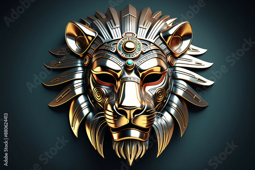 Metallic lion mask. Digital...