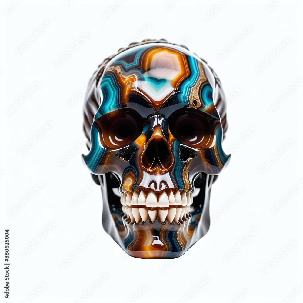 Skull made of agate. Isolated on white background. Front view, Digital illustration. Skull made of agate. Isolated on white background. Front view, Digital illustration.