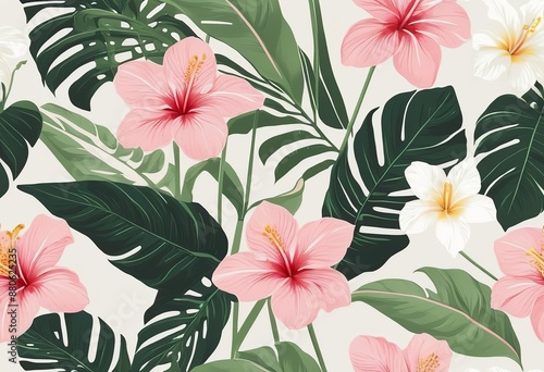 Tropical Chic: Minimalist Hand-Drawn Floral Pattern