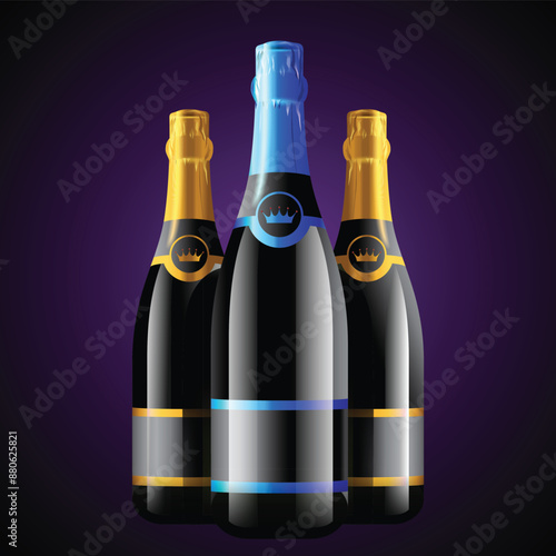 Beer Glass Bottle, realistic illustration of beer bottles on a dark background.